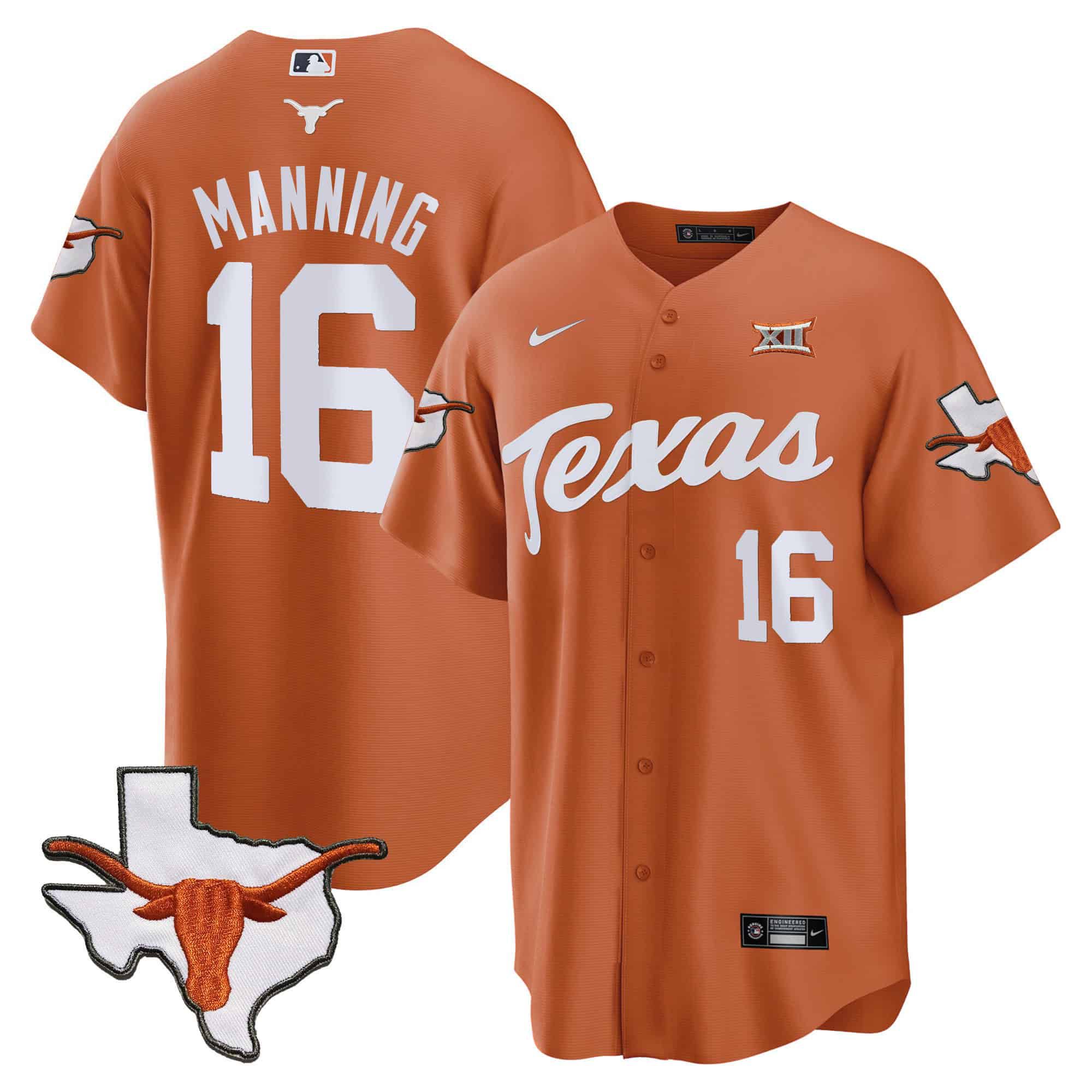 Men Texas Longhorns #16 Manning Orange 2024 Baseball NCAA Jersey style 1->indianapolis colts->NFL Jersey